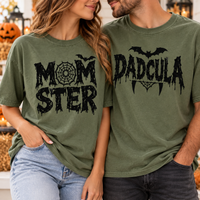 Momster & Dadcula Halloween Comfort Colors Shirts, Matching Mom Dad Couple Tees, Funny Spooky Family Gift