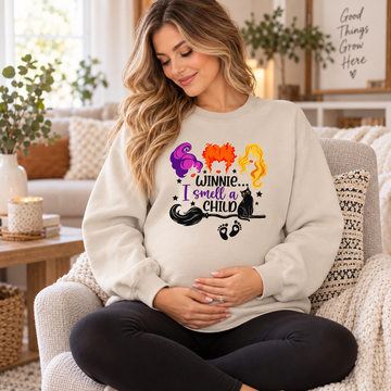 Winnie I Smell a Child Halloween Sweatshirt, Pregnancy Announcement Crewneck, Witchy Pregnant Shirt, Halloween Maternity Outfit