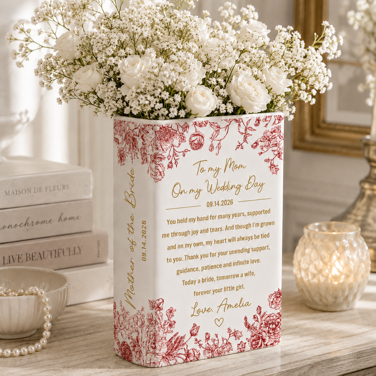Custom Mother Of The Bride Gift, Personalized Mother Of The Groom Ceramic Book Vase Wedding Favors Gift For Mom