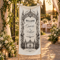 Personalized Gothic Wedding Linen Tapestry,  Custom Couple Names & Date Ceremony Sign