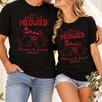 Personalized Getting Meowied Wedding Shirts, Custom Names and Date Cat Couple Tees, Matching Bride and Groom Gift