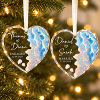 Personalized Beach Engagement Glass Ornament: Newly Engaged Gifts, Coastal Wedding Keepsake, 2026 Married Ornament, First Anniversary Gift