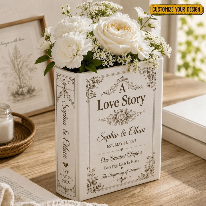 Personalization Book Vase Ceramic, Wedding Gift Decor, Romantic Book Flower Vase, Love Story Book Decor, Personalized Anniversary Gift,Gift 2026,Shelf Decor