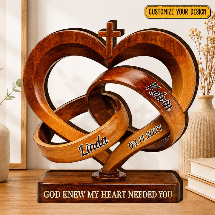 Personalized Infinity Heart Wooden Plaque, Custom Couple Names, Christian Anniversary Keepsake