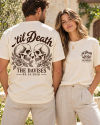 Ivory personalized skull and roses wedding couple tees