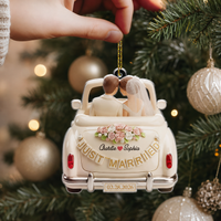 Personalized Just Married Car Ornament, Custom Names & Wedding Date, 2-Layer Acrylic Newlywed Gift