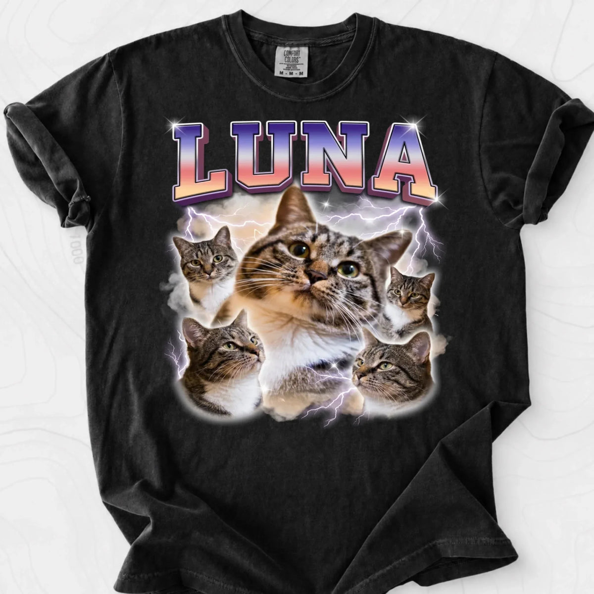 Personalized Cat Photo & Name Bootleg Rap Comfort Colors Tee mockup 5