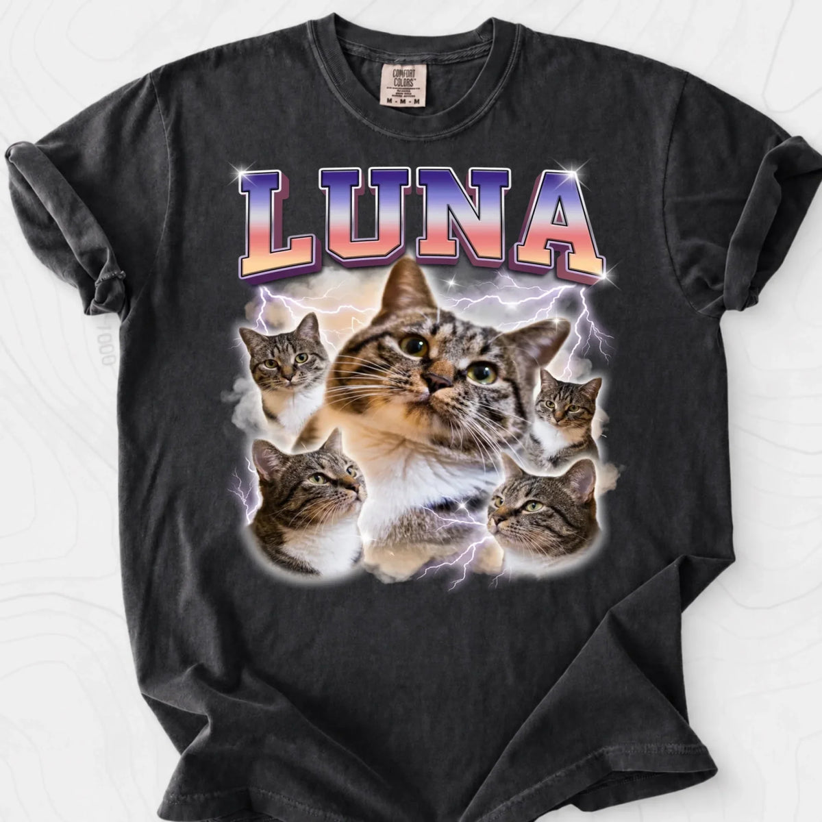 Personalized Cat Photo & Name Bootleg Rap Comfort Colors Tee mockup 6