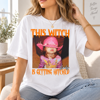Personalized This Witch Is Getting Hitched Shirt, Custom Photo Halloween Bride Tee, Funny Bachelorette Party Shirt, Bride To Be Gift