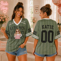Personalized Photo Bachelorette Football Jersey, Custom Bride Squad Jersey, Name Number Bridal Party Shirt, Bachelorette Gift