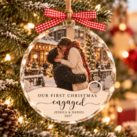 Our First Christmas Engaged Photo Ornament – Personalized Engagement Couple Gift