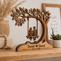 Personalized Couple Tree Wooden Block, Custom Anniversary Gift for Couples, Romantic Wooden Plaque, Wedding Gift, Home Decor