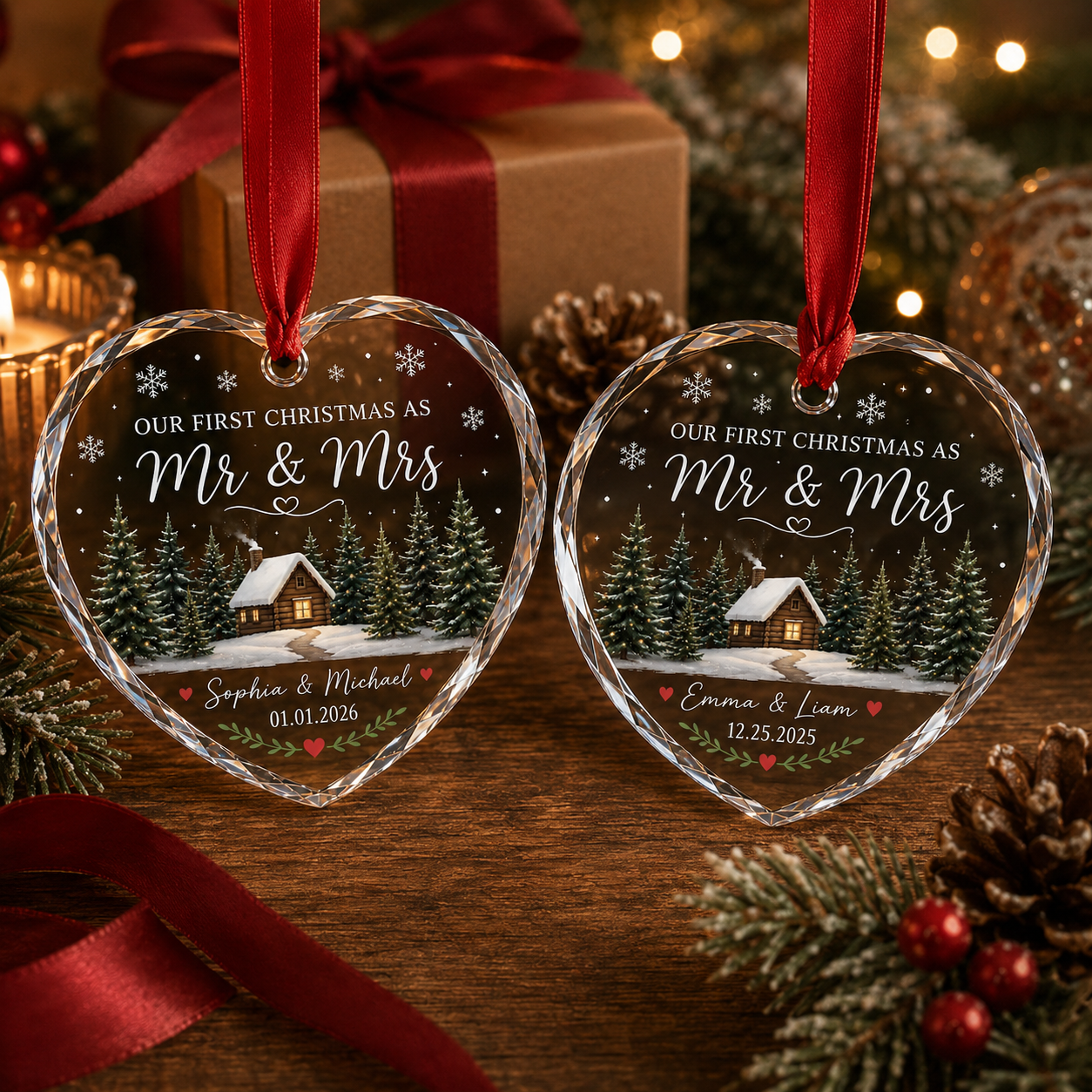Personalized First Christmas Married Ornament, Custom Mr and Mrs Keepsake, Newlywed Gift, Couple Ornament