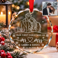 Personalized Photo First Christmas Married Glass Ornament – Mr & Mrs Wedding Gift
