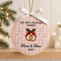 First Christmas Married Ornament, Personalized Embroidered Hoop Ornament, Custom Wedding Christmas Keepsake, Newlywed Gift Decor