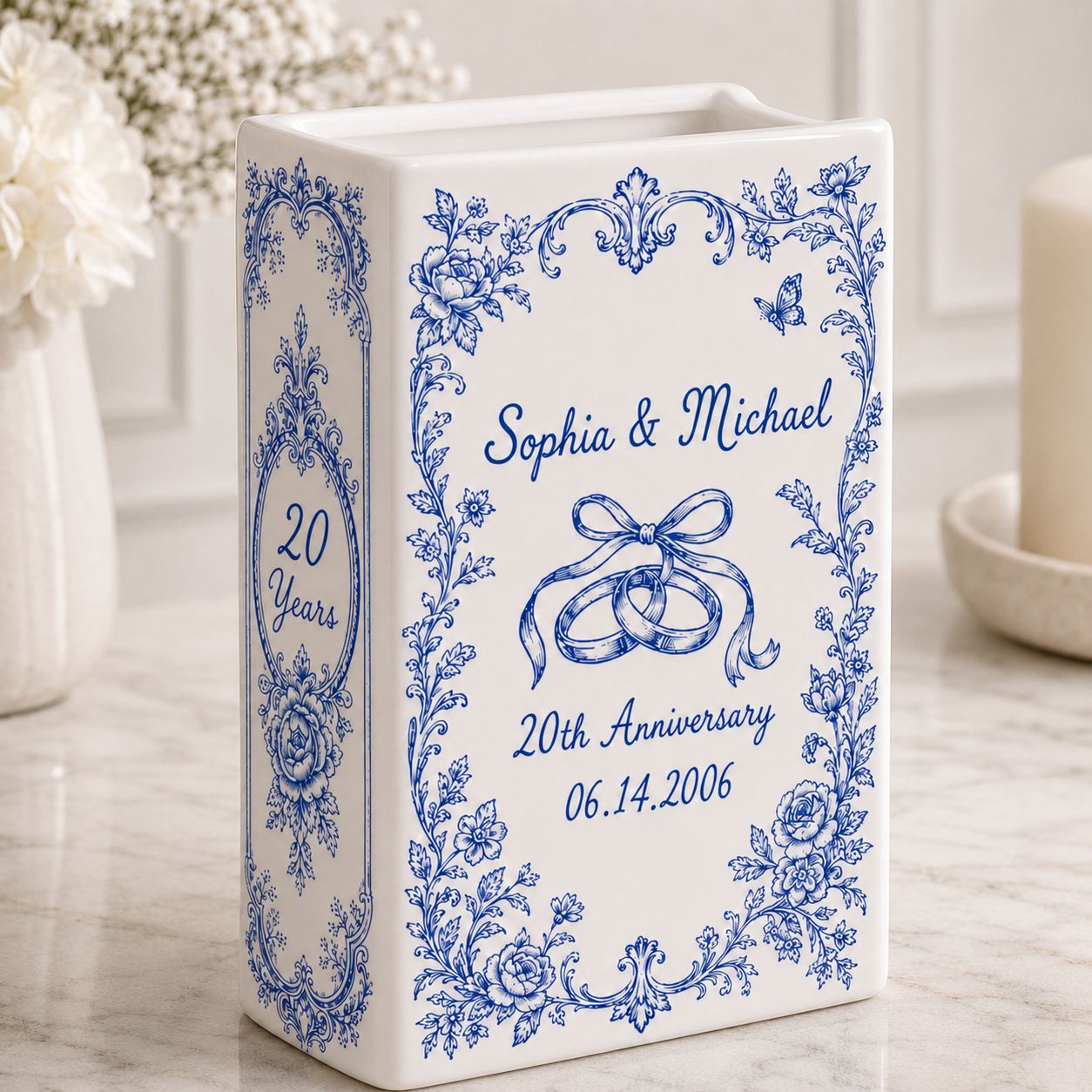 Personalized Love Story Vase & Jewelry Dish, Custom Wedding Anniversary Gift, Romantic Couple Keepsake Set