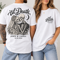 Personalized Til Death Couple Shirts, Custom Skeleton Wedding Tees, Names & Date Gothic Bride Groom Shirts