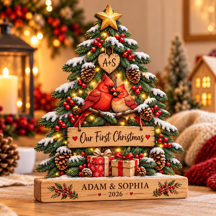 Personalized First Christmas Couple Wooden Block – Newlywed Keepsake