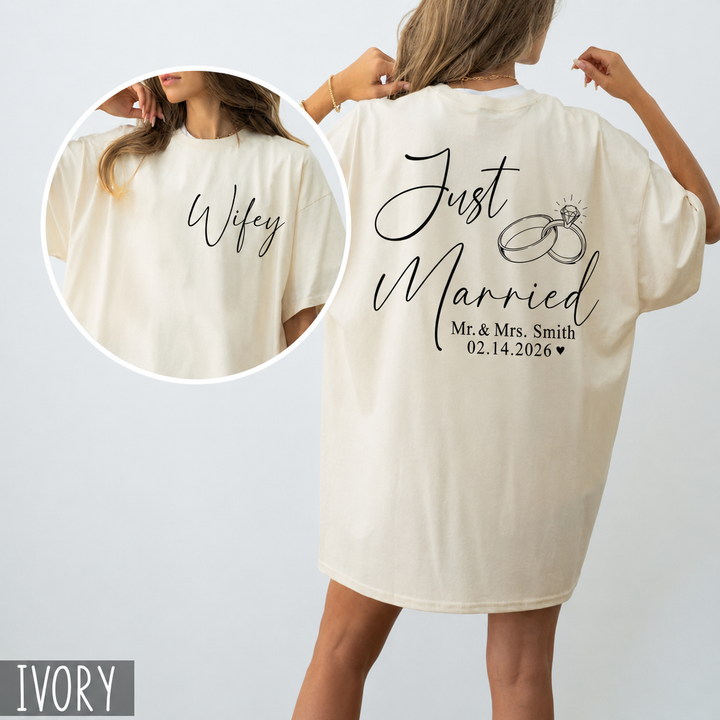 Just Married Shirt, Personalized Couples Honeymoon T-Shirt, Finally Matching Wedding Tee, Mr and Mrs Any Name Date Shirt