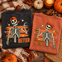 Matching Skeleton Better Together Couples Halloween Shirts - Custom Name Couple Tees