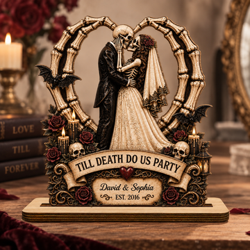 Till Death Do Us Part Custom Wood Plaque, Personalized Skeleton Couple Wedding Gift, Gothic Anniversary Keepsake