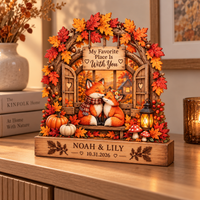 Personalized Fox Couple Wooden Block, Custom Names & Date Autumn Keepsake, Romantic Anniversary Gift for Couples