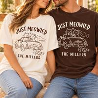Custom Just Meowied Comfort Colors Shirts – Newlywed Cat Couple Gift