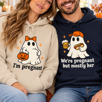 Funny Ghost Halloween Pregnancy Sweatshirt & Hoodie, Matching Couple Sweaters, Mom Dad Baby Announcement Outfit
