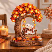 Personalized Fall Couple Wooden Block, Custom Names & Date Anniversary Gift, Ghost Couple Autumn Keepsake, Wedding Date Decor