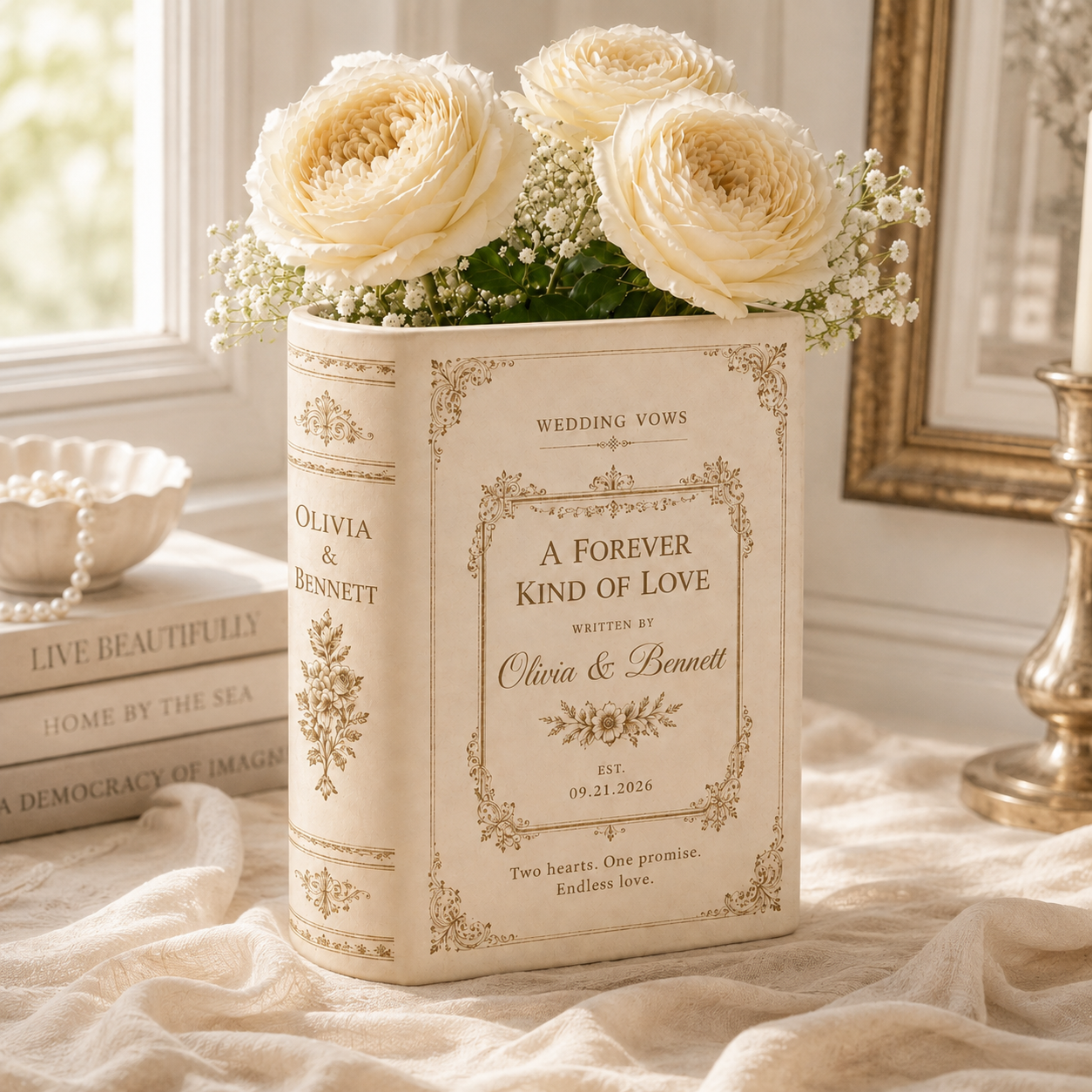 Custom Wedding Vows Book Vase, Personalized Couple Decor, Ceramic Floral Vase, Romantic Anniversary Gift, Wedding or Home Gift for Her