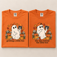 Growing a Little Boo Pregnancy Announcement Couple Shirts, The Man Behind the Little Boo Matching Tees, Halloween Mom & Dad T-Shirts