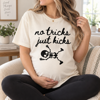 Funny No Tricks Just Kicks Maternity Shirt – Halloween Baby Skeleton