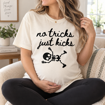 Funny No Tricks Just Kicks Maternity Shirt – Halloween Baby Skeleton
