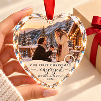 Our First Christmas Engaged Photo Ornament – Personalized Engagement Couple Gift