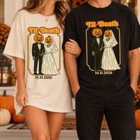 Personalized Til Death Halloween Couple Shirts, Custom Wedding Date Bride and Groom Tees, Matching Newlywed Gift