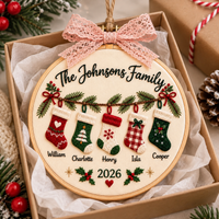 Personalized Embroidered Family Christmas Stocking Ornament, Custom Names 2026, Holiday Tree Decor, Family Name Keepsake, Family Gift