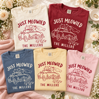 Custom Just Meowied Comfort Colors Shirts – Newlywed Cat Couple Gift