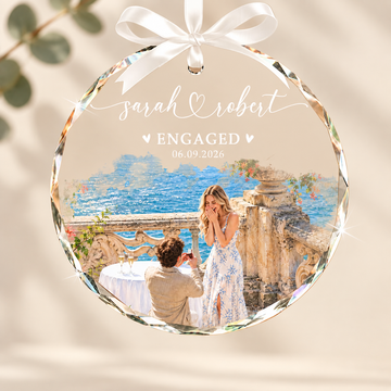 Custom Photo Engagement Ornament, Engaged Christmas Ornament, Engagement Gift For Couple, Watercolor Couple Photo Ornamentt