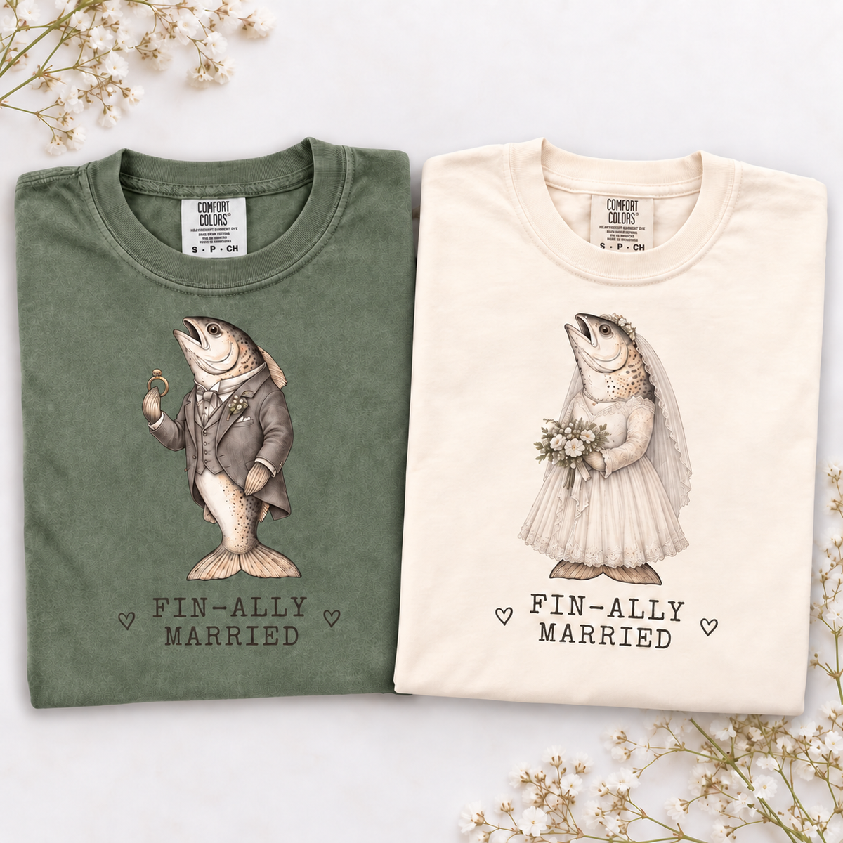 FIN-ALLY MARRIED fish wedding couple shirt mockup 2