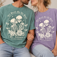 Personalized Til Death Bride & Groom Matching Shirts, Gothic Skeleton Couple Tees, Newlywed Wedding Gift