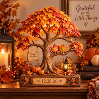 Personalized Autumn Couple Tree Wooden Block, Custom Initials & Date Sign, Anniversary Gift, Fall Wedding Keepsake