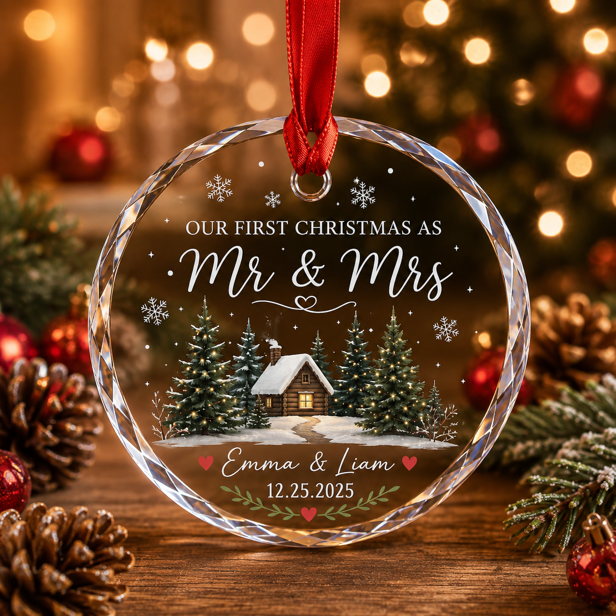 Personalized First Christmas Married Ornament, Custom Mr and Mrs Keepsake, Newlywed Gift, Couple Ornament