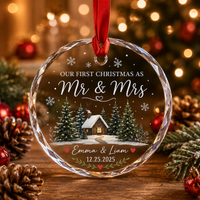 Personalized First Christmas Married Ornament, Custom Mr and Mrs Keepsake, Newlywed Gift, Couple Ornament