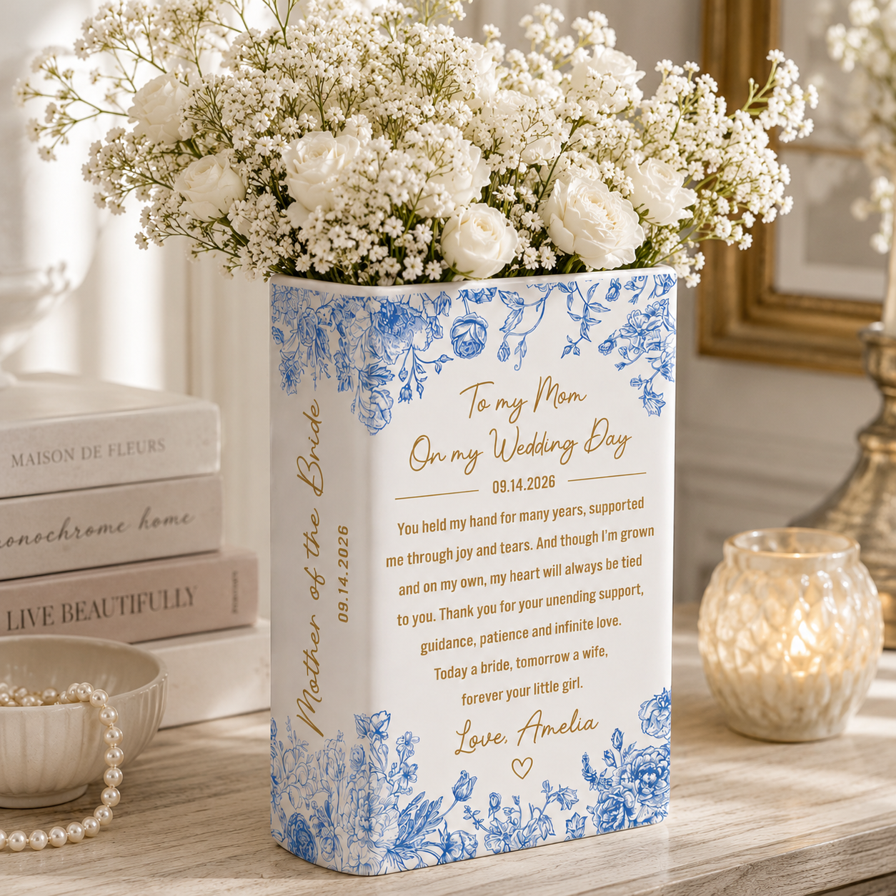 Custom Mother Of The Bride Gift, Personalized Mother Of The Groom Ceramic Book Vase Wedding Favors Gift For Mom