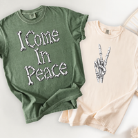 Funny Dirty Couples Shirts, I Come In Peace Skeleton Matching Tees, Spooky Halloween Couple Gift, Inappropriate Humor Tshirts Bred N Fed