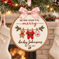 Personalized Baby Clothes Embroidered Hoop Ornament – Christmas Pregnancy Reveal