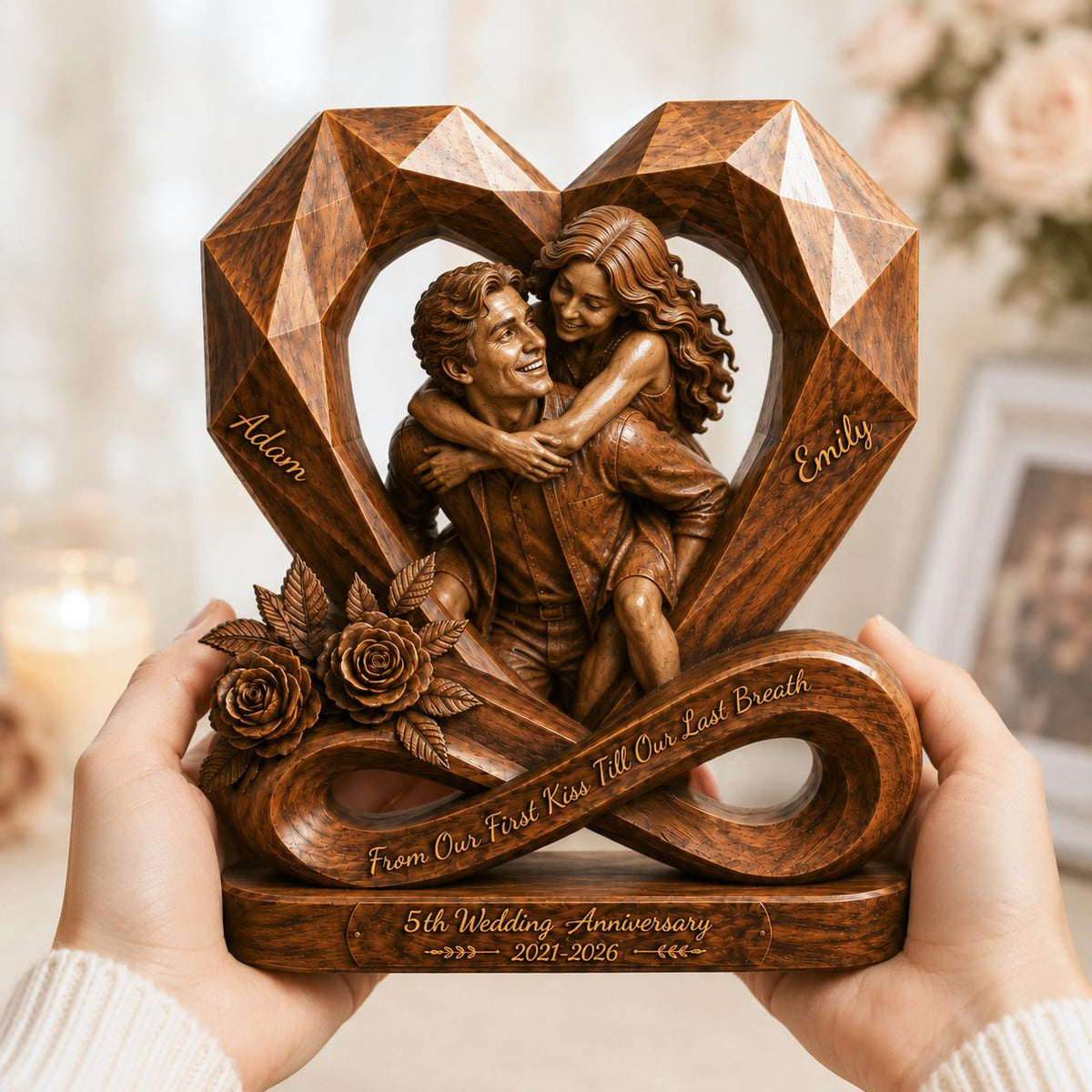 Personalized Couple Photo Infinity Heart Wooden Block, Custom Anniversary Gift image 7