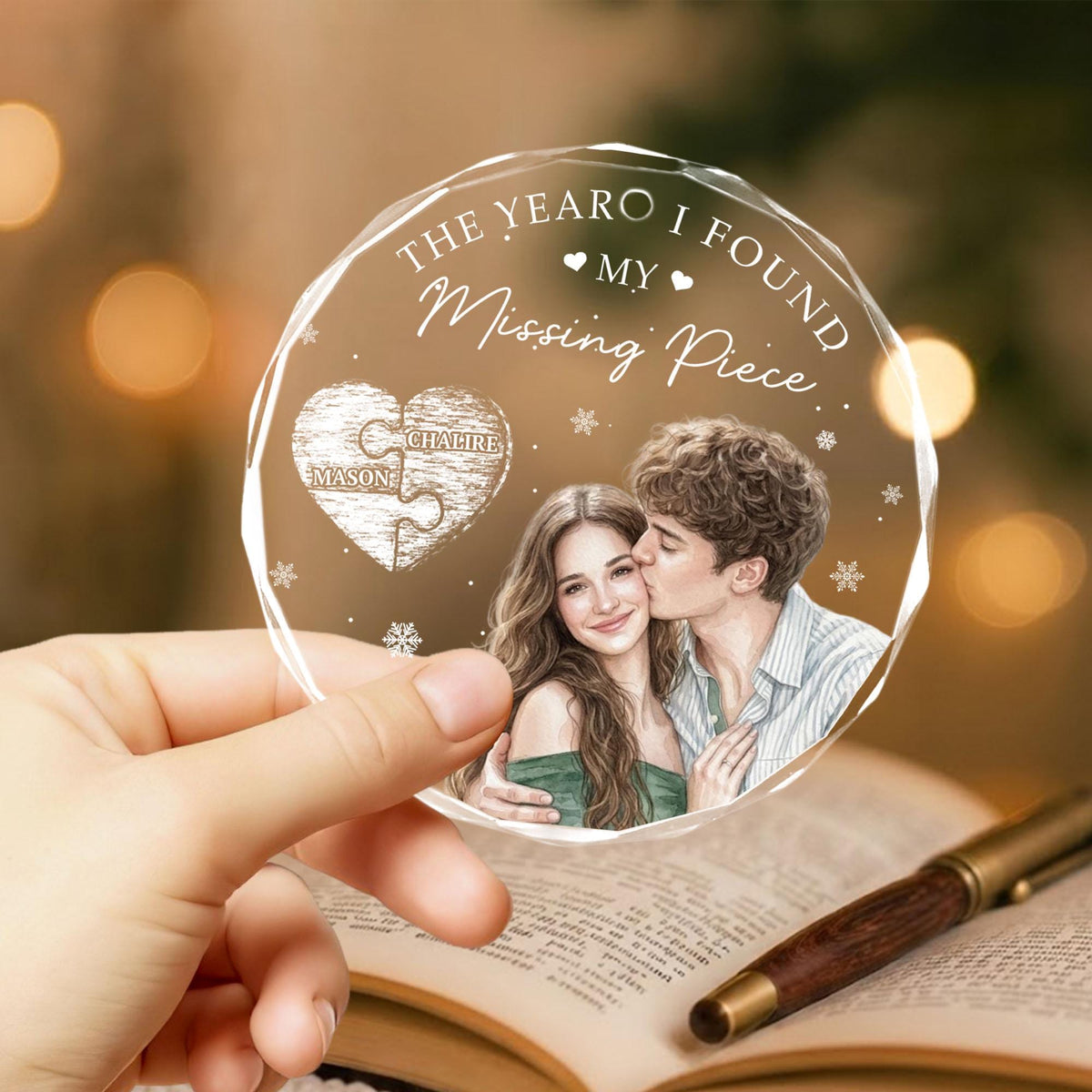 Personalized The Year I Found My Missing Piece Photo Crystal Ornament image 7