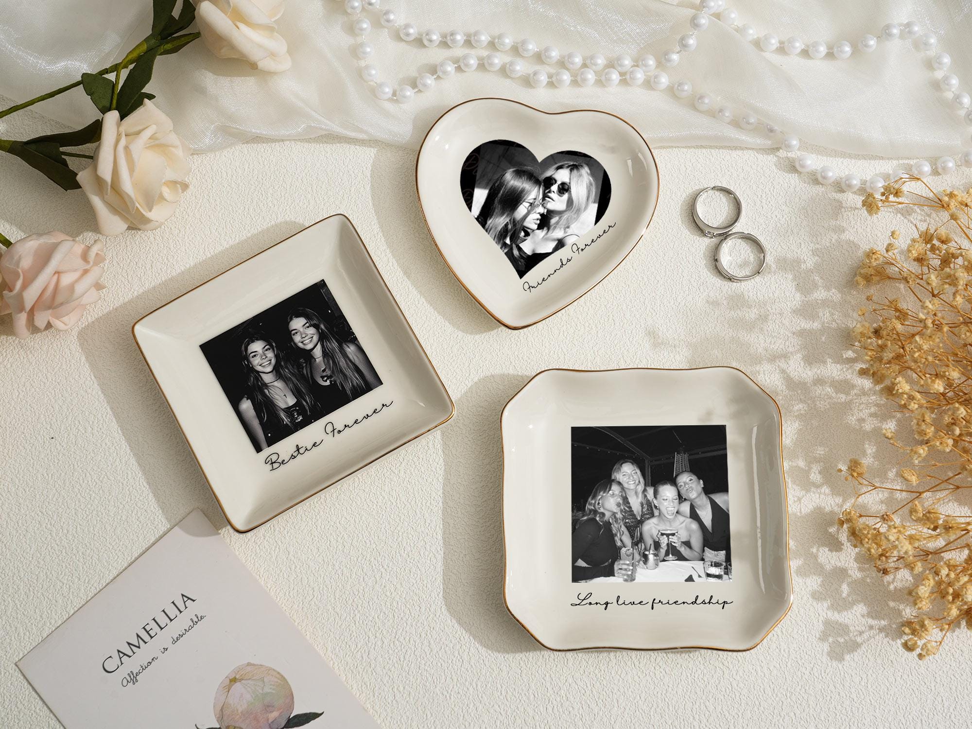 Personalised Photo Trinket Dish with Stand: Custom Jewelry Ring Dish, Wedding Gift, Bridesmaid Proposal, Trinket Tray for Best Friend/Bestie