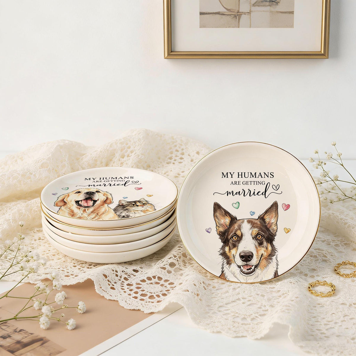Round pet portrait wedding jewelry dish